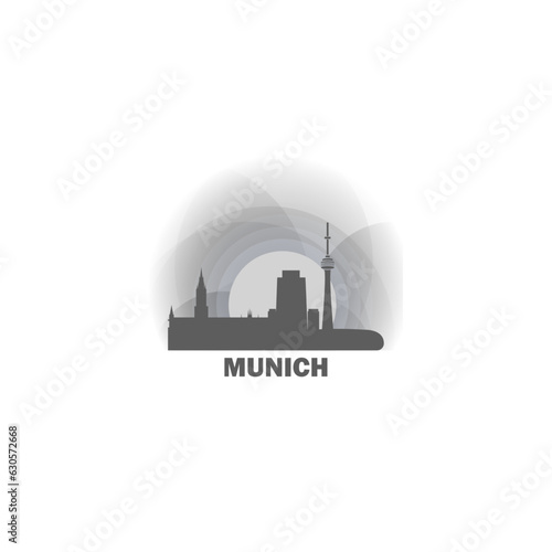 Germany Munich cityscape, skyline, panoramic view vector flat logo, icon. Bavaria region emblem contour with landmarks and buildings at sunrise, sunset