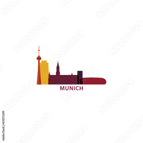 Germany Munich cityscape skyline capital city panorama vector flat modern logo icon. Bavaria region emblem idea with landmarks and building silhouettes