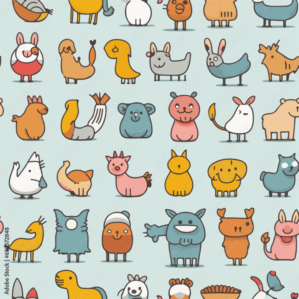 Animal handdrawn doodle seamless pattern Animal handdrawn doodle seamless pattern