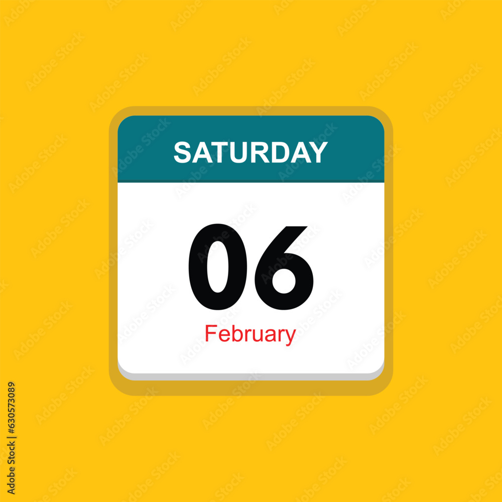 february 06 saturday icon with yellow background, calender icon