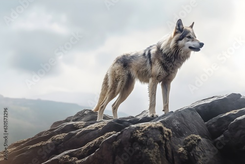a wolf on a rocky mountain peak © Angah