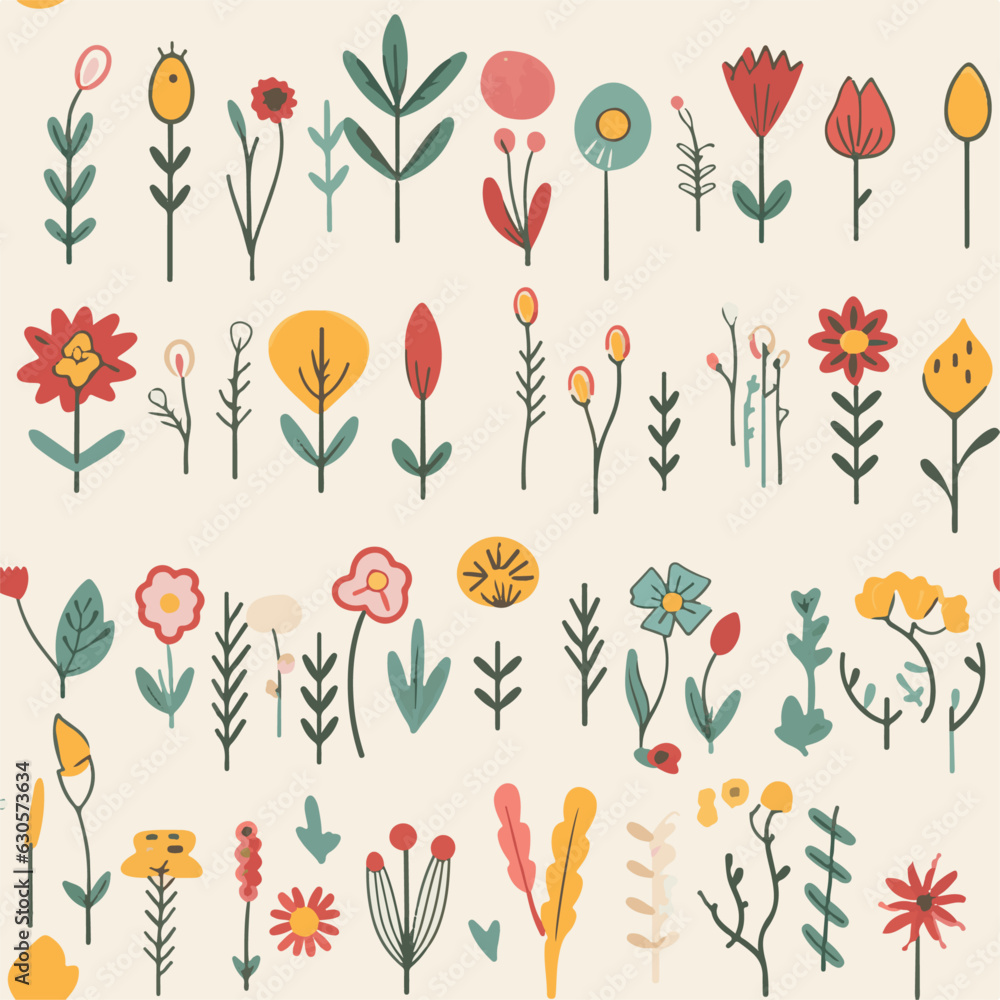Floral leaf handdrawn doodle seamless pattern Floral leaf handdrawn doodle seamless pattern