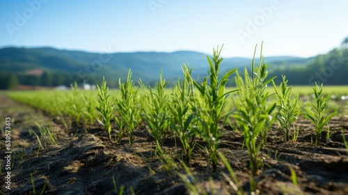 Row of Young Withania Plants Growing in a Field,Dicotyledonous Withania Plants in a Rural Landscape.
