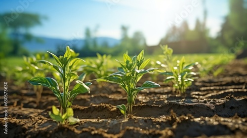 Row of Young Withania Plants Growing in a Field,Dicotyledonous Withania Plants in a Rural Landscape.