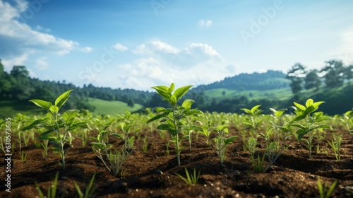 Row of Young Withania Plants Growing in a Field,Dicotyledonous Withania Plants in a Rural Landscape.