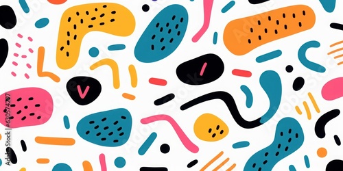 Fun colorful line doodle seamless pattern. Creative minimalist style art background. trendy design with basic shapes. Generative AI