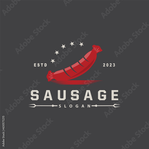 Sausage Logo, Vector Meat Fork and the Sausage Food, Restaurant Inspiration Design, Vintage Retro Rustic