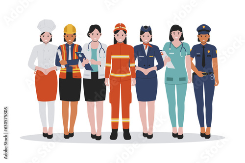 Woman profession illustration set collection. Flat vector illustration isolated on white background