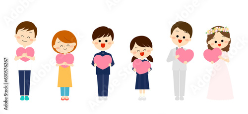 ハートを手に持つ笑顔の人々