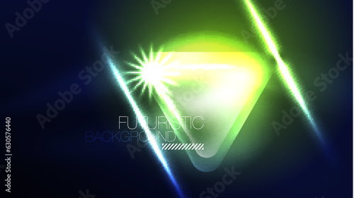 Techno neon triangles with light effects in the dark