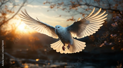 pigeon in flight. Generative AI © Volodymyr Skurtul