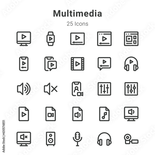 25 icons collection on multimedia and related topics