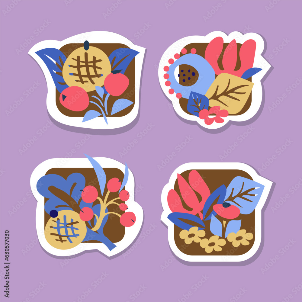 Stickers set with decorative floral design