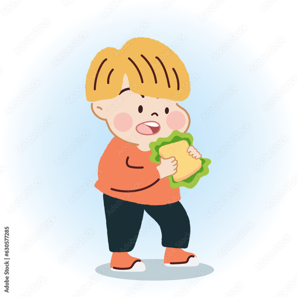 Happy Little Boy Eating Sandwich. Healthy Diet and Nutrition for Joyful Living. Happy Little Boy Eating Sandwich. Healthy Diet and Nutrition for Joyful Living.