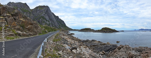 Landscape at the road to Henningsvaer on Lofoten in Nordland county, Norway, Europe 