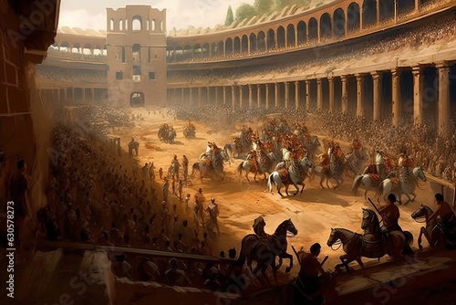 Photographie watching a chariot race and gladiator fight in the_Colosseum