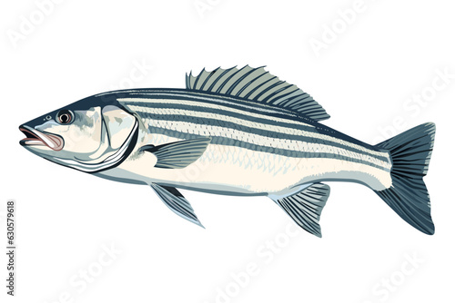 Striped bass fish vector art still life painting flat illustration