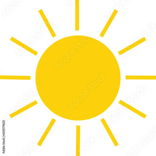 Yellow sun icon, sunshine and solar glow, sunrise or sunset. Decorative circle full and half sun and sunlight. Hot solar energy for tan. sun icon on white background.