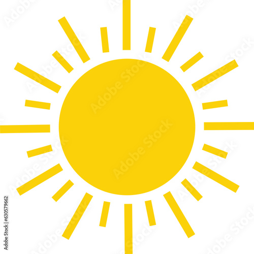 Yellow sun icon, sunshine and solar glow, sunrise or sunset. Decorative circle full and half sun and sunlight. Hot solar energy for tan. sun icon on white background.