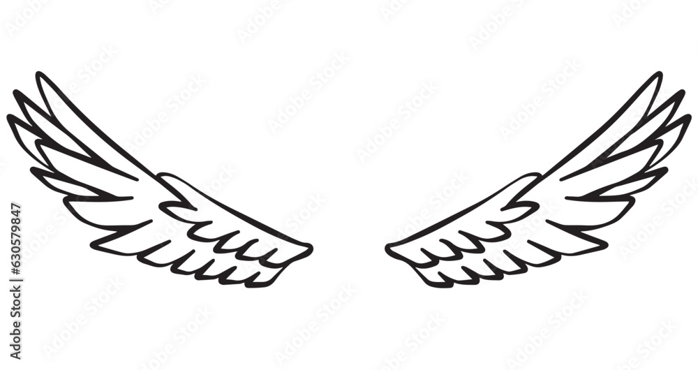 Hand drawn Angel wings line art Hand drawn Angel wings line art