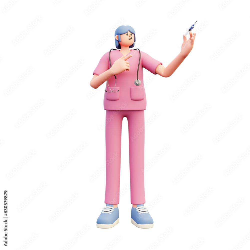 female doctor pointing at syringe female doctor pointing at syringe