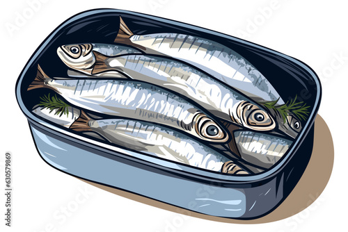 Sardines fish vector art still life painting flat illustration