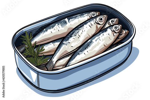Sardines fish vector art still life painting flat illustration