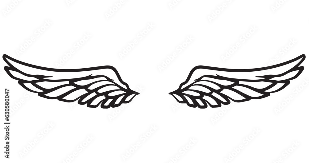 Hand drawn Angel wings line art Stock Vector | Adobe Stock