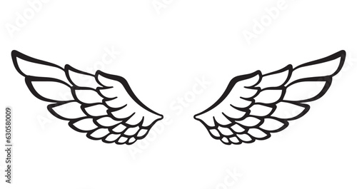 Hand drawn Angel wings line art 