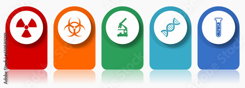 Science icon set, flat design miscellaneous colorful icons such as radiation, biohazard, microscope, dna and test tube for webdesign and mobile applications, infographic vector template in eps 10