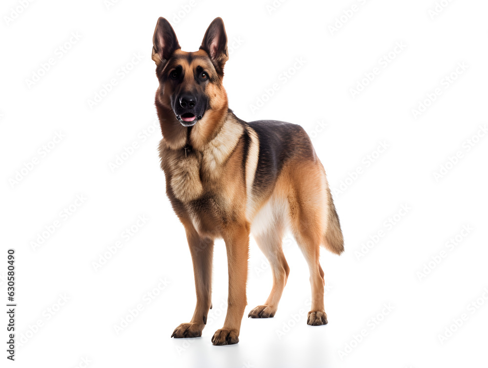 The German Shepherd or Alsatian is a dog breed that originated in Germany. Police have used this breed for sniffing to detect weapons, explosives, narcotics. Generative AI. Illustration.