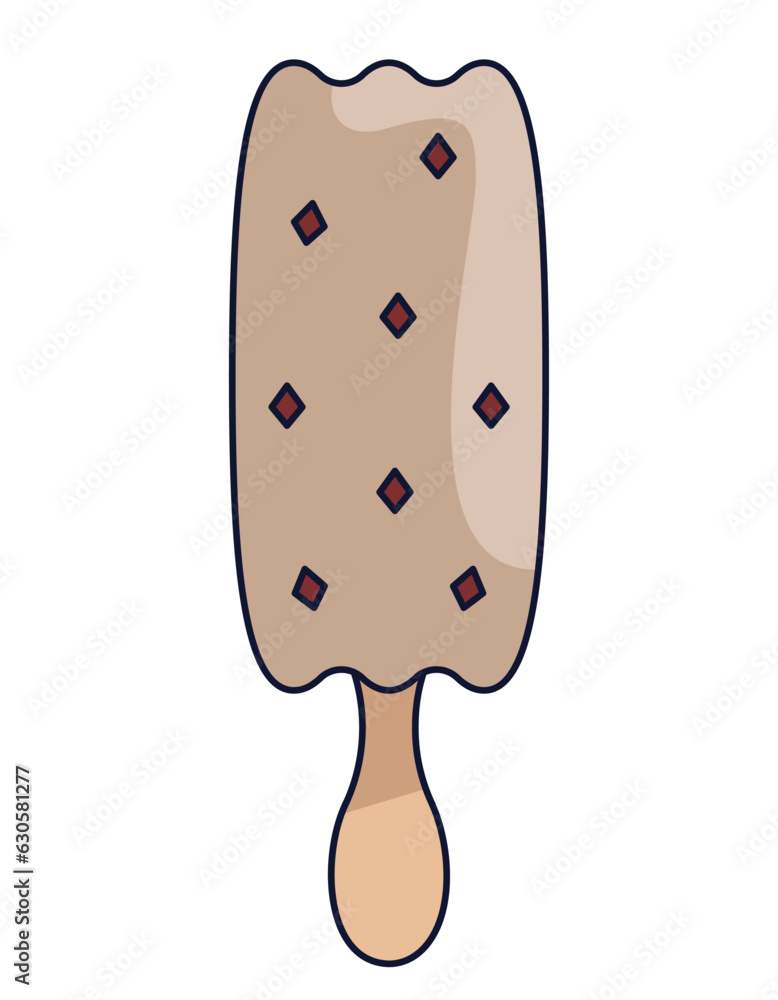 Ice cream with chocolate chips. Sweets in outline cartoon style. Ice cream with chocolate chips. Sweets in outline cartoon style.