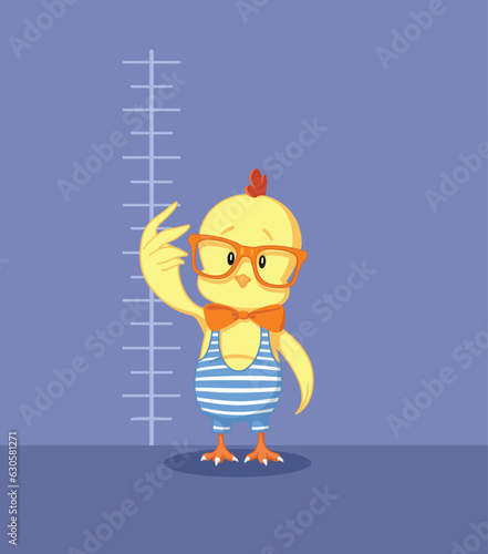 
Chicken Measuring its Height in a Chart Vector Cartoon Design. Cute adorable pet animal checking its height growth 