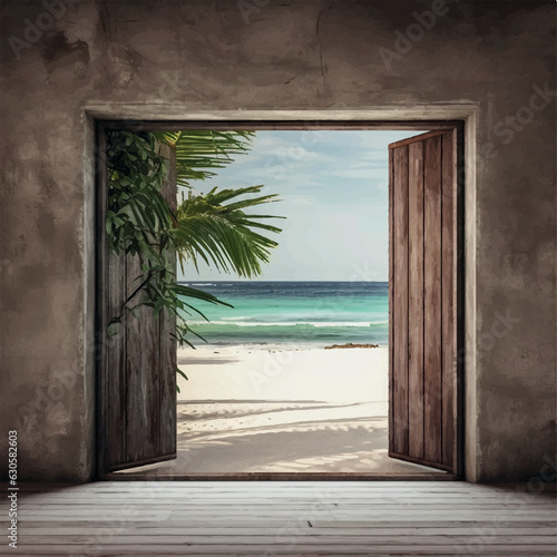 image background a concrete wall with an open wooden door