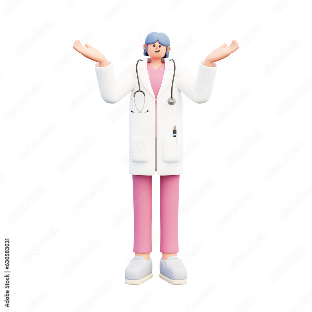 woman doctor hands up confused 3d illustration woman doctor hands up confused 3d illustration
