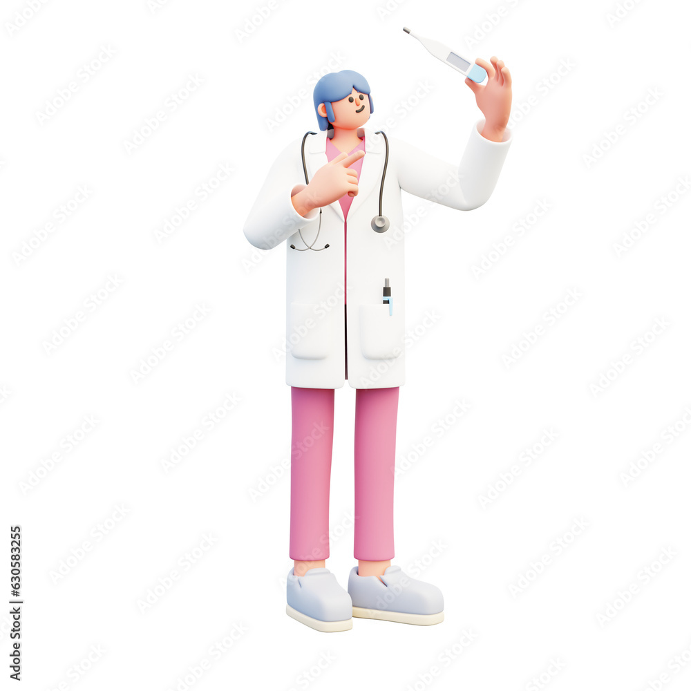 woman doctor look at thermometer titled 3d illustration woman doctor look at thermometer titled 3d illustration