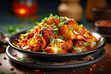 A plate of sticky and spicy baked cauliflower is ready to be served. (Generative AI)