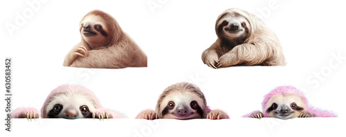 Set of Sloths smiling characters for contents or copy text space on transparent background cutout, PNG file photo