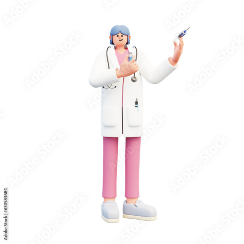 woman doctor vaccine and srynge 3d illustration photo