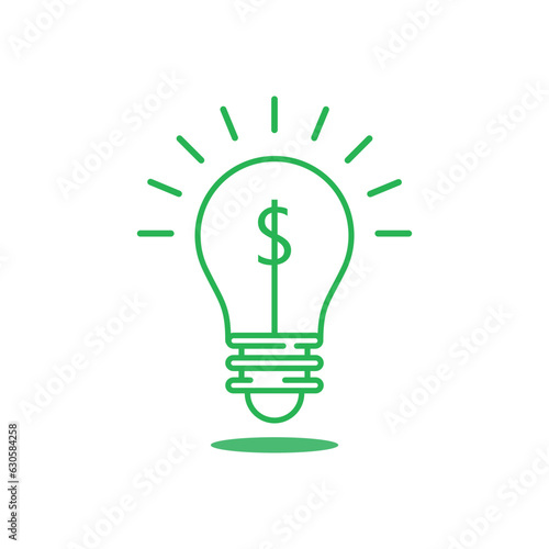 dollar sign in green thin line light bulb. trend modern simple fin tech or dolar logotype graphic lineart stroke art design web element isolated on white. concept of easy fintech or patent symbol
