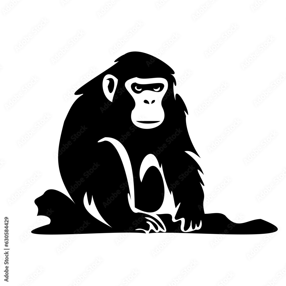 Chimpanzee line icon. Monkey, animal, gorilla, circus, jungle, macaque, zoo, banana. Black vector icons on a white background for Business Chimpanzee line icon. Monkey, animal, gorilla, circus, jungle, macaque, zoo, banana. Black vector icons on a white background for Business