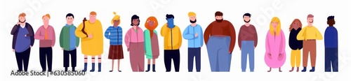 Diverse colorful people crowd character set. Modern young person group collection. Different multicolor person team, business staff worker or student community, Generative AI