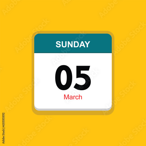 march 05 sunday icon with yellow background, calender icon