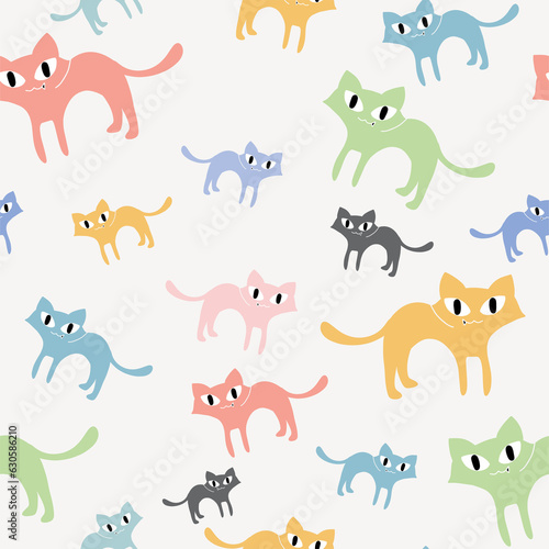 Seamless Pattern cat pastel color for background © Patharakan
