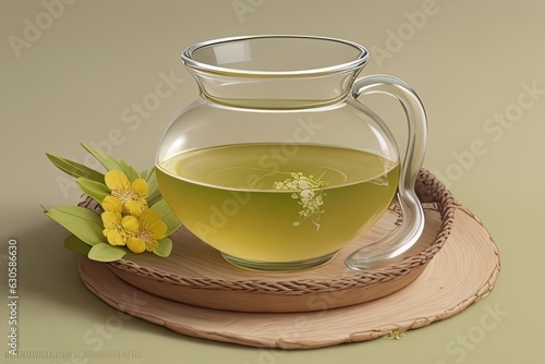 picture of Iaso Tea in a table with ginger and lemon, and some little flowers photo