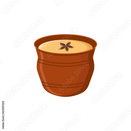 Masala chai, an Indian beverage popular throughout South Asia made by brewing black tea in milk, water and sugar.