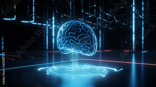 Futuristic Techno Brain - Abstract Background with Digital Circuitry and Glowing Neural Connections, Generative AI