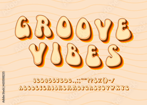 Groovy font or groove type, retro hippie typeface and psychedelic funky alphabet, vector vintage poster lettering. Groovy font or groove text, cartoon ABC letters and hippy typeset or funky typography