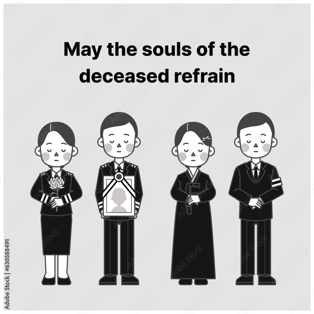 This is an illustration of a man and a woman dressed for a funeral in Korea. This is an illustration of a man and a woman dressed for a funeral in Korea.