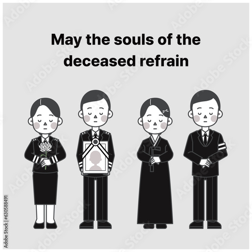 This is an illustration of a man and a woman dressed for a funeral in Korea.